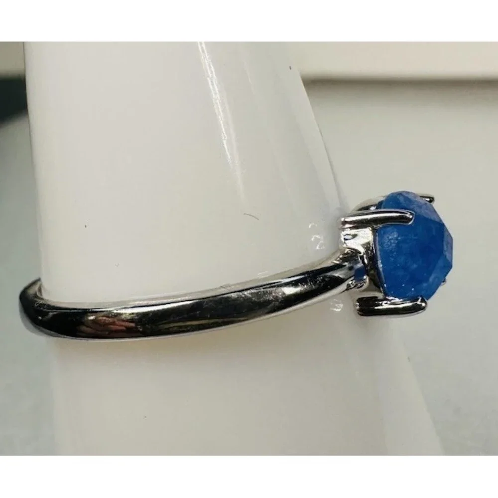 Bomb Party Blue Ring Lot 2 Size 9 Teardrop Round Rhodium Plated CZ Rings